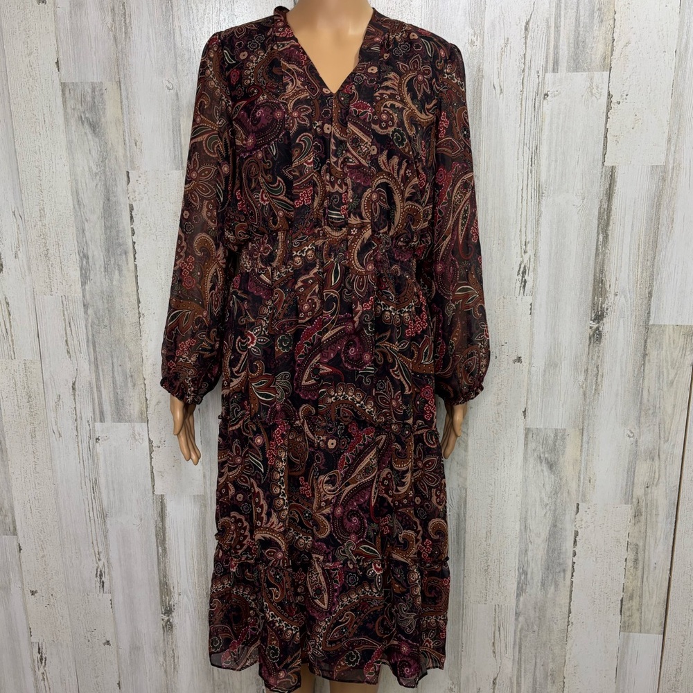 Sandra‎ Darren Brown and Burgundy Paisley Midi Dress